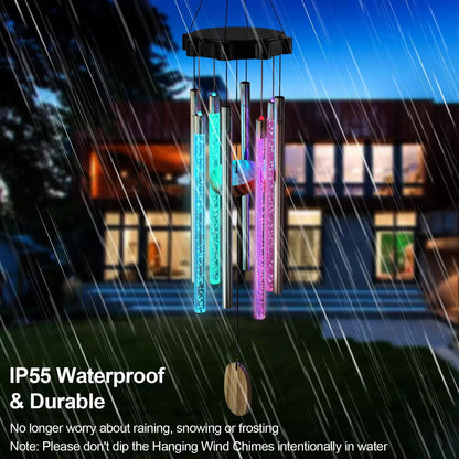 Color Changing Solar Wind Chimes – LED Lights with Large Deep Tone Resonant Bell Tubes for Outdoor Decor