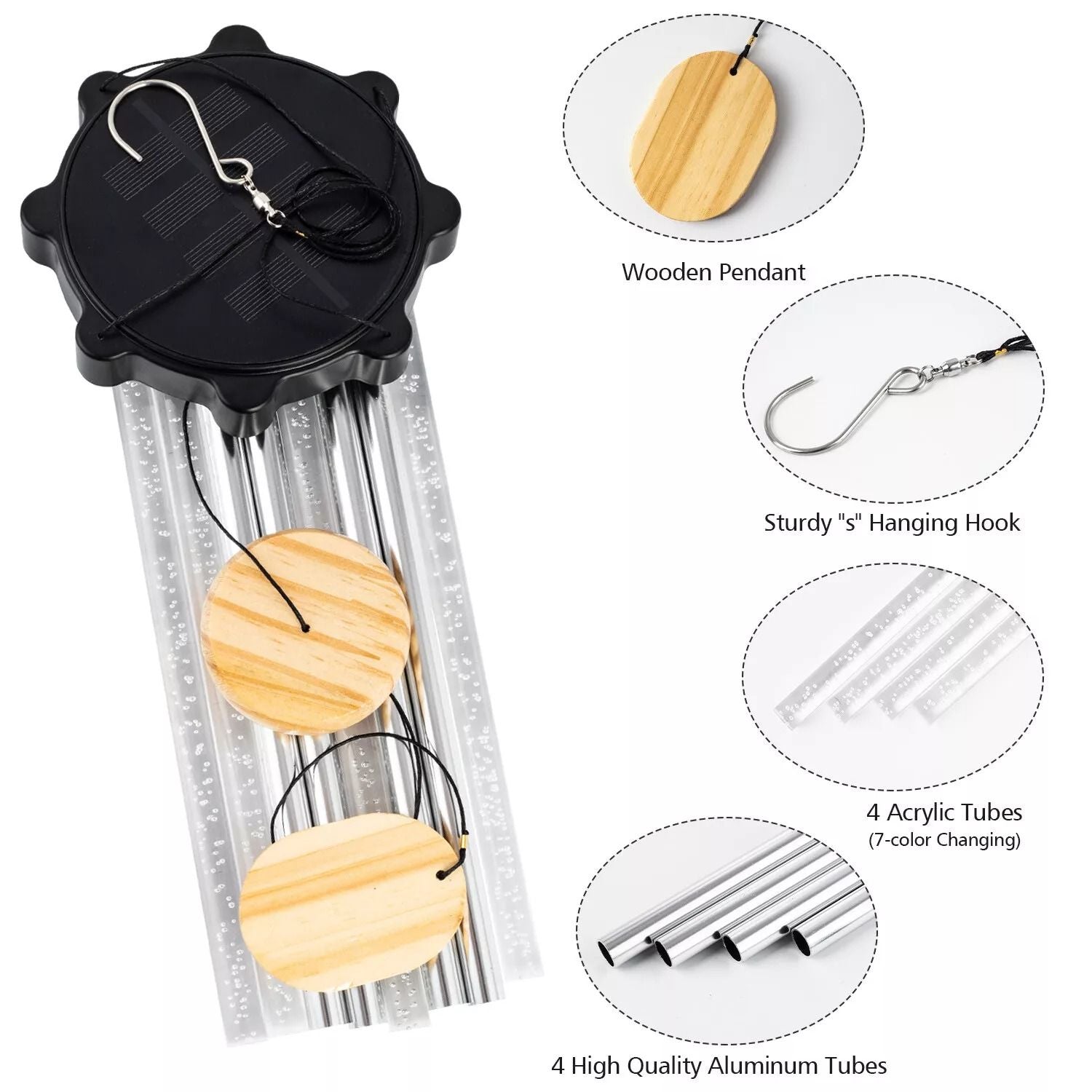 Color Changing Solar Wind Chimes  LED Lights With Large Deep Tone Resonant Bell Tubes For Outdoor D 1