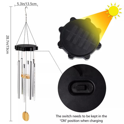 Color Changing Solar Wind Chimes  LED Lights With Large Deep Tone Resonant Bell Tubes For Outdoor D 5