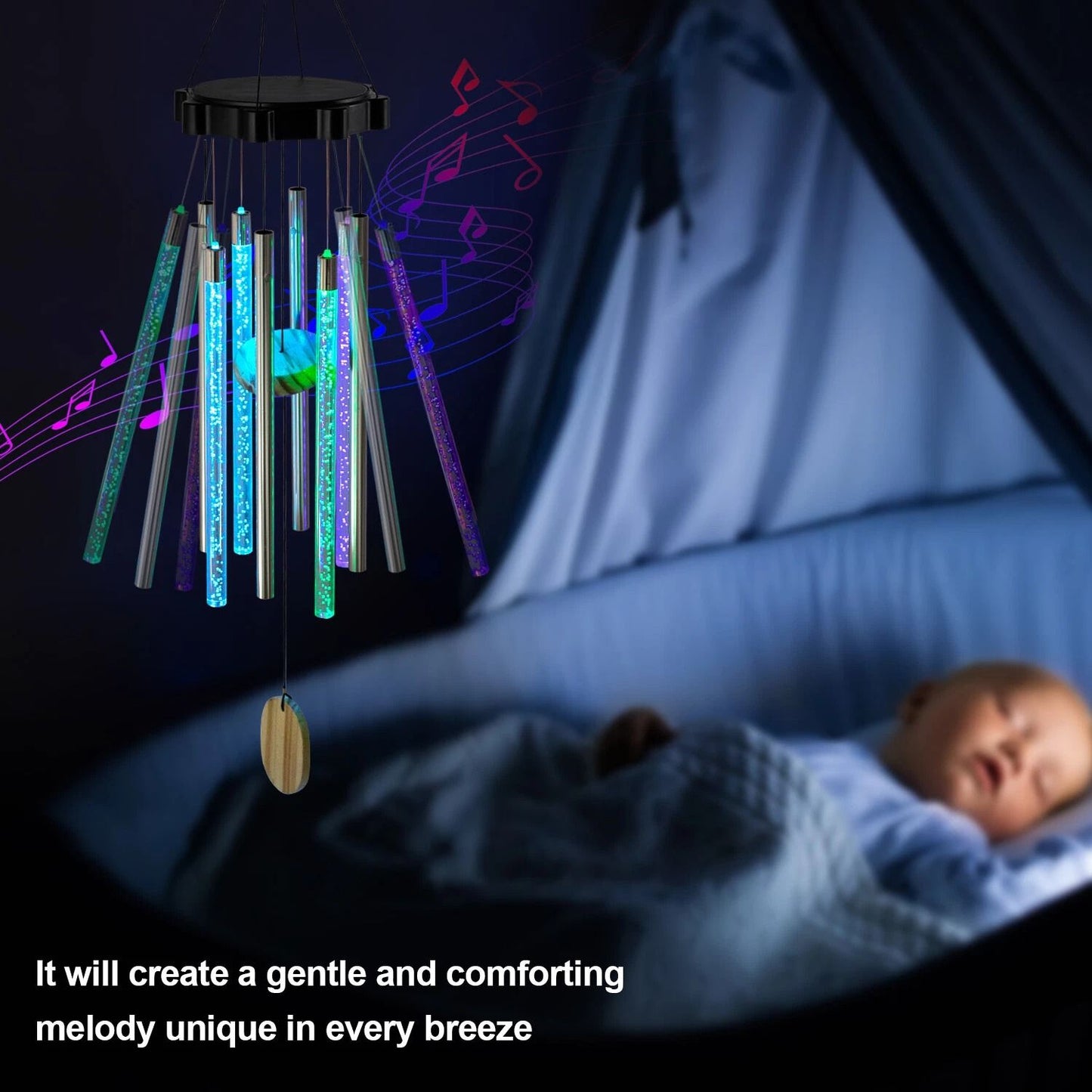 Color Changing Solar Wind Chimes  LED Lights With Large Deep Tone Resonant Bell Tubes For Outdoor D 6