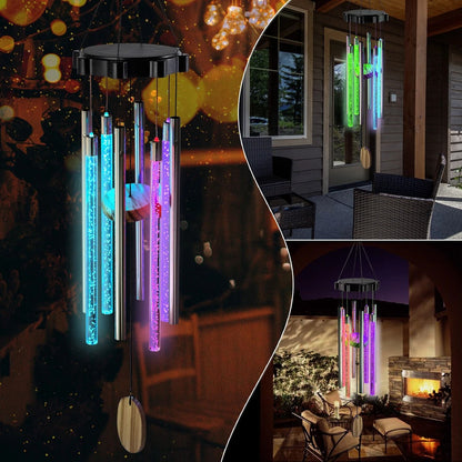 Color Changing Solar Wind Chimes  LED Lights With Large Deep Tone Resonant Bell Tubes For Outdoor D 7