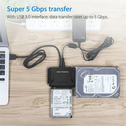 USB 3.0 to IDE & SATA Converter – External Hard Drive Adapter Kit for 2.5"/3.5" HDD/SSD with 5Gbps Transfer