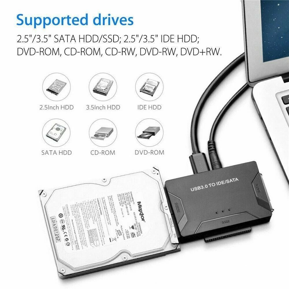 USB 30 To IDE  SATA Converter  External Hard Drive Adapter Kit For 2535 HDDSSD With 5Gbps Transfer 3