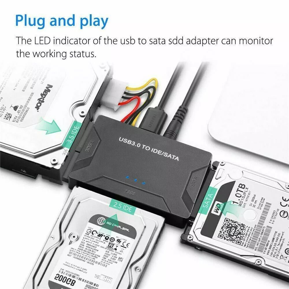 USB 30 To IDE  SATA Converter  External Hard Drive Adapter Kit For 2535 HDDSSD With 5Gbps Transfer 5