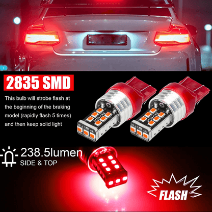 LED Red Strobe Brake Tail Parking Lights Flashing Stop Bulbs Brighter Plug Play With Heat Dissipati 3