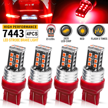 LED Red Strobe Brake Tail Parking Lights, Flashing Stop Bulbs, Brighter, Plug Play with Heat Dissipating Housing