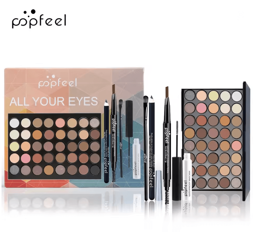 POPFEEL Eye Makeup Set – Eyeshadow Palette, Eyeliner, Mascara, and Eyebrow Pencil Gift Kit for Women