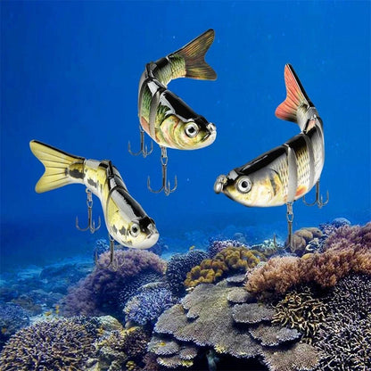 5PCS Lifelike Eyes 6-Segment Bionic Bait with Treble Hooks Realistic Crucian Carp Fishing Lure for Bass, Pike & Trout
