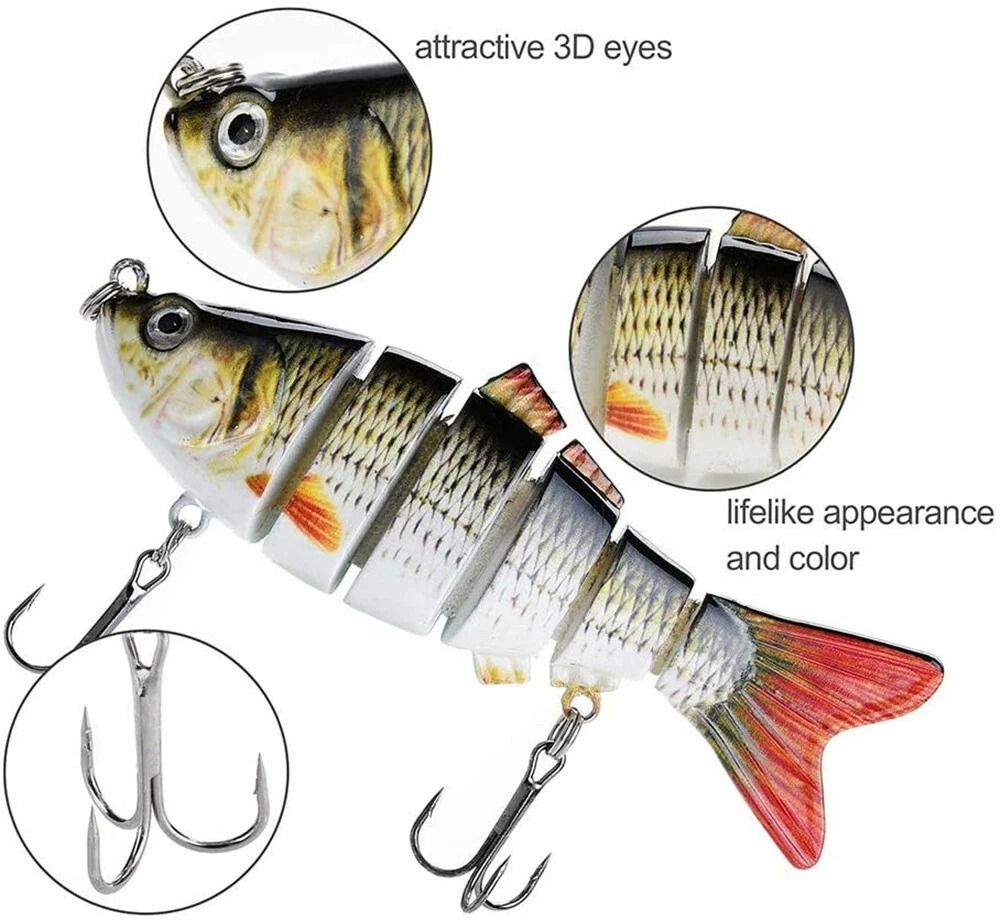5PCS Lifelike Eyes 6Segment Bionic Bait With Treble Hooks Realistic Crucian Carp Fishing Lure For B 5