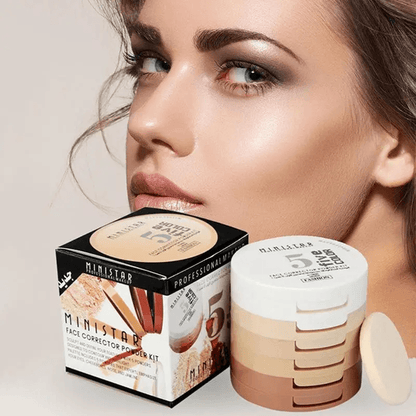 5-in-1 Loose Setting and Contouring Powder Stack – Oil Control Makeup for Brightening and Blending