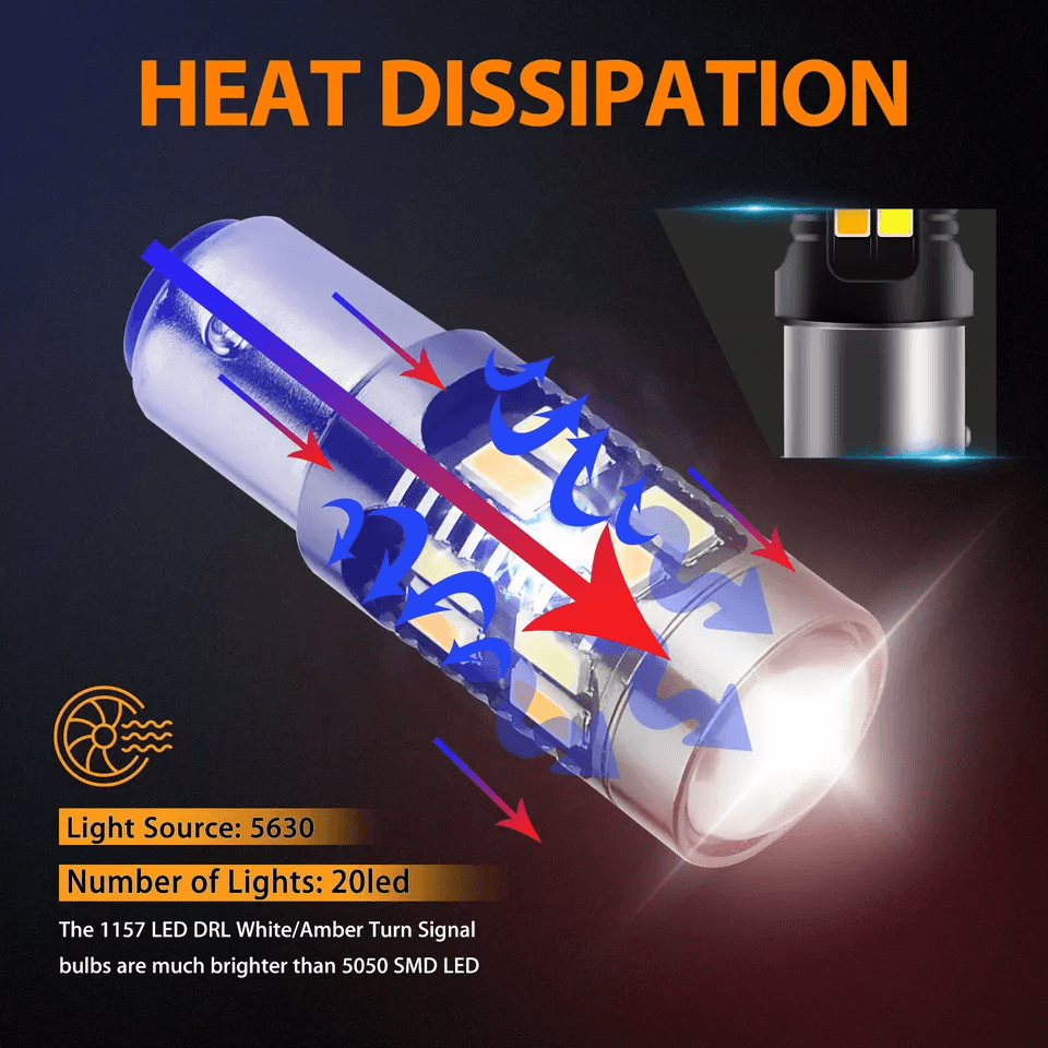 LED WhiteAmber DRL Switchback Turn Signal  Parking Light Indicator Bulbs Dual Color High Visibility 5