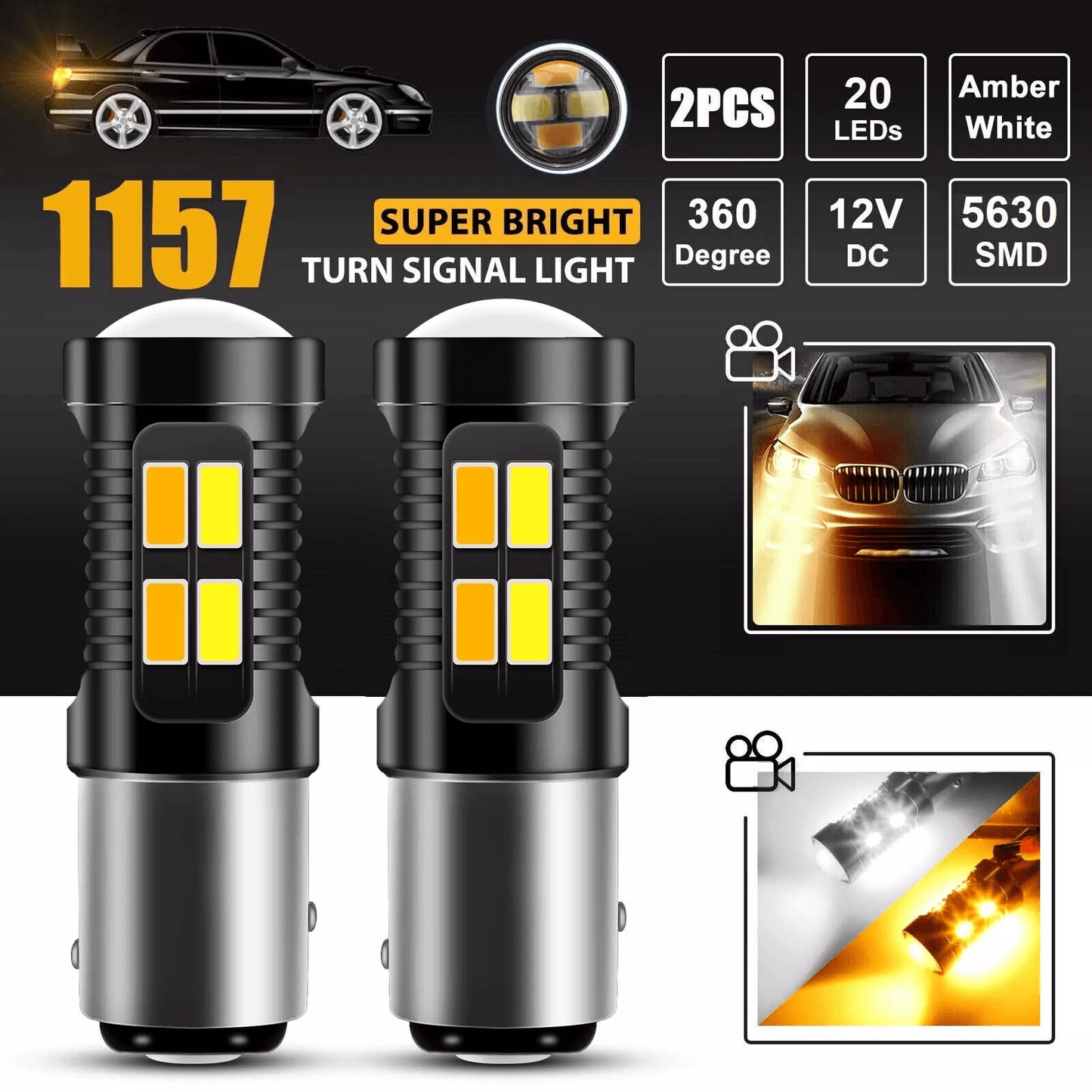 LED White/Amber DRL Switchback Turn Signal & Parking Light Indicator Bulbs, Dual Color High Visibility