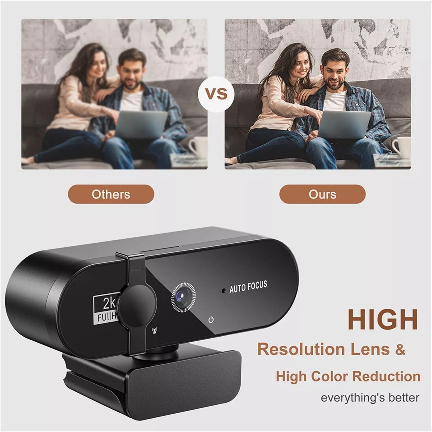 2K HD Webcam with Microphone & Ring Light Autofocus Pro Computer Camera for Gaming, Streaming, and Conferencing