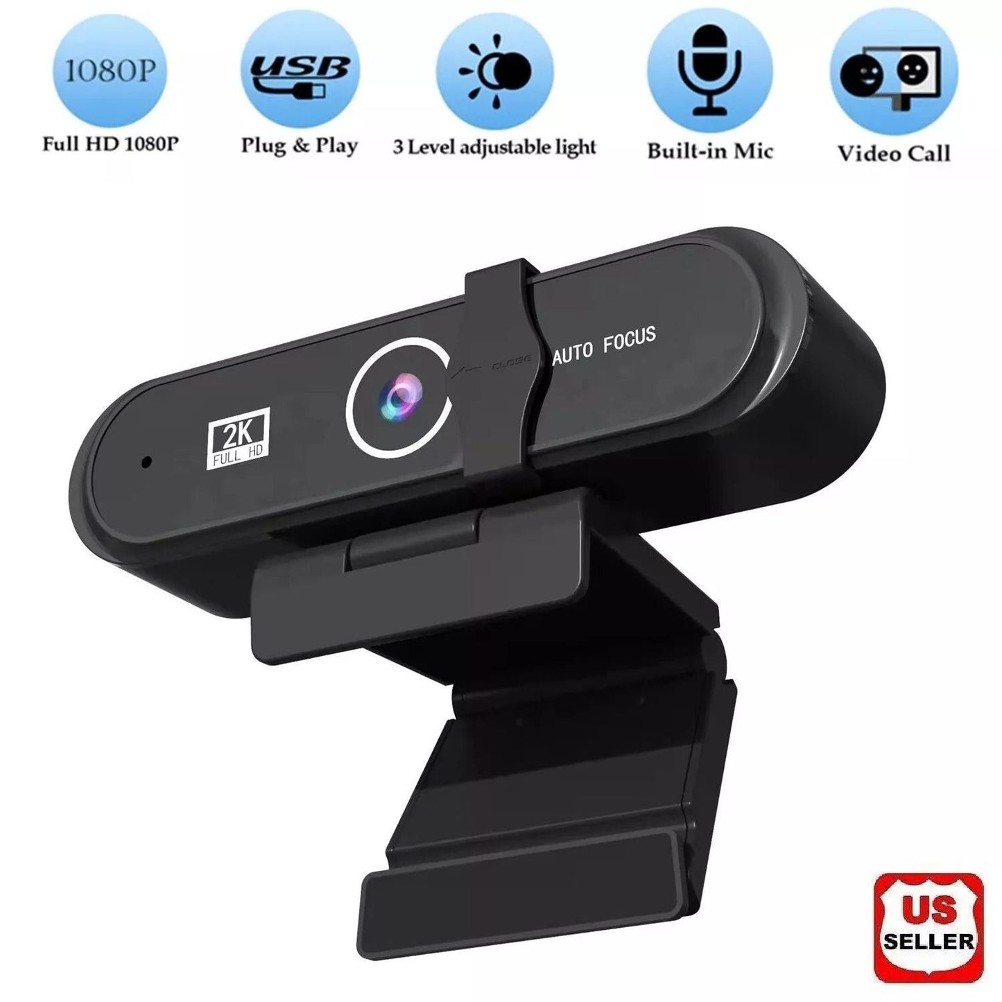 2K HD Webcam With Microphone  Ring Light Autofocus Pro Computer Camera For Gaming Streaming And Con 3
