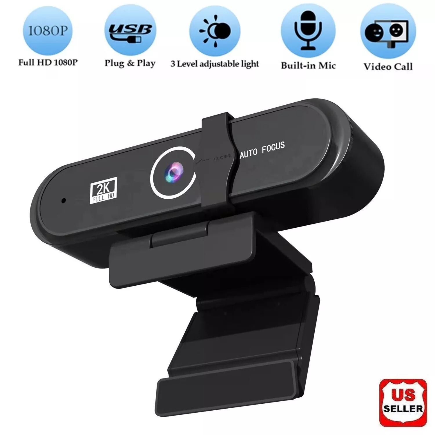 2K HD Webcam With Microphone  Ring Light Autofocus Pro Computer Camera For Gaming Streaming And Con 3