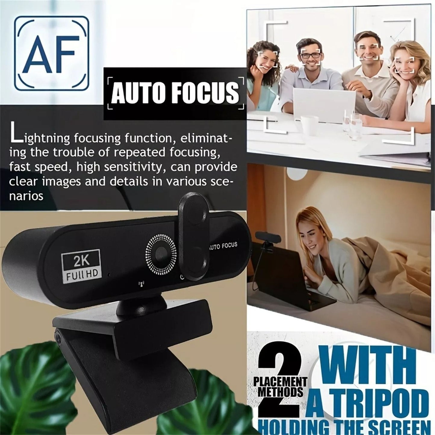 2K HD Webcam With Microphone  Ring Light Autofocus Pro Computer Camera For Gaming Streaming And Con 4