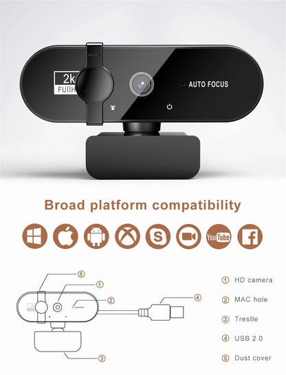 2K HD Webcam With Microphone  Ring Light Autofocus Pro Computer Camera For Gaming Streaming And Con 5