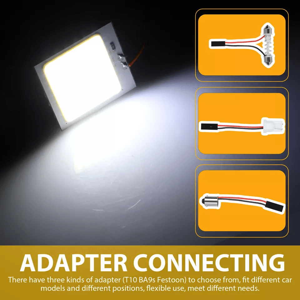 White LED Panel Festoon Car Interior Dome Map Light Bulbs  Super Bright Self Adhesive Adapter Kit 3