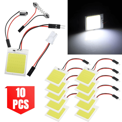 White LED Panel Festoon, Car Interior Dome Map Light Bulbs – Super Bright, Self Adhesive, Adapter Kit