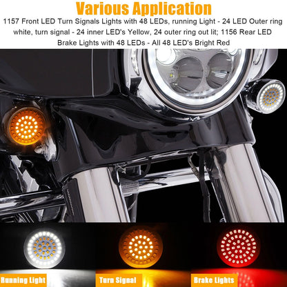 1157 Front 1156 Rear LED Bullet Turn Signal Lights Smoke Lens Compatible With Harley Motorcycles 3
