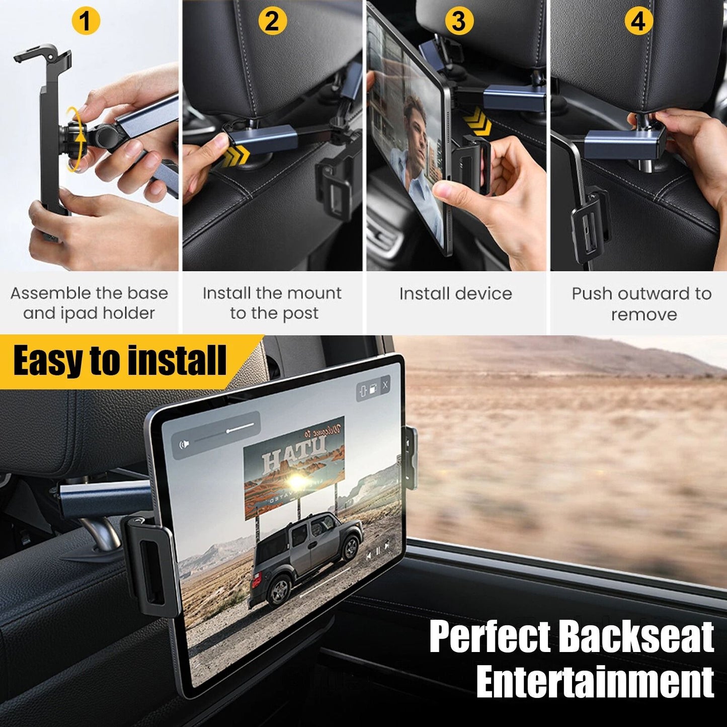 Car Headrest Back Seat Mount Holder Adjustable 47129 Tablet Stand For IPhone Samsung 360 Rotation F 3