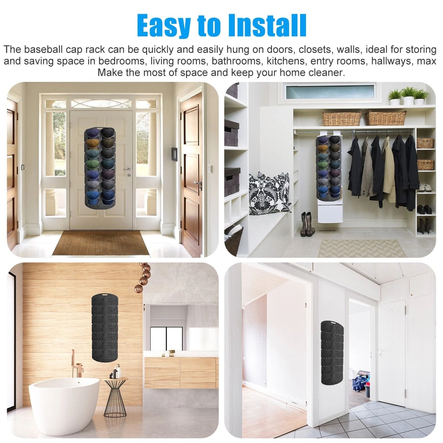 14Pocket Hat Rack Organizer  Baseball Cap Holder Storage Hanger For Door Wall Closet  SpaceSaving C 6
