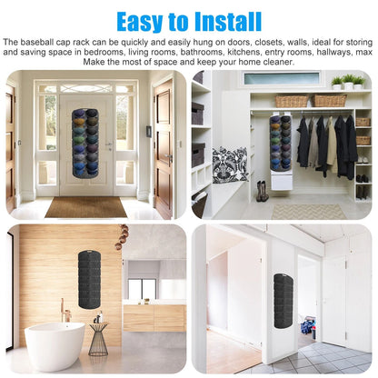 14Pocket Hat Rack Organizer  Baseball Cap Holder Storage Hanger For Door Wall Closet  SpaceSaving C 6