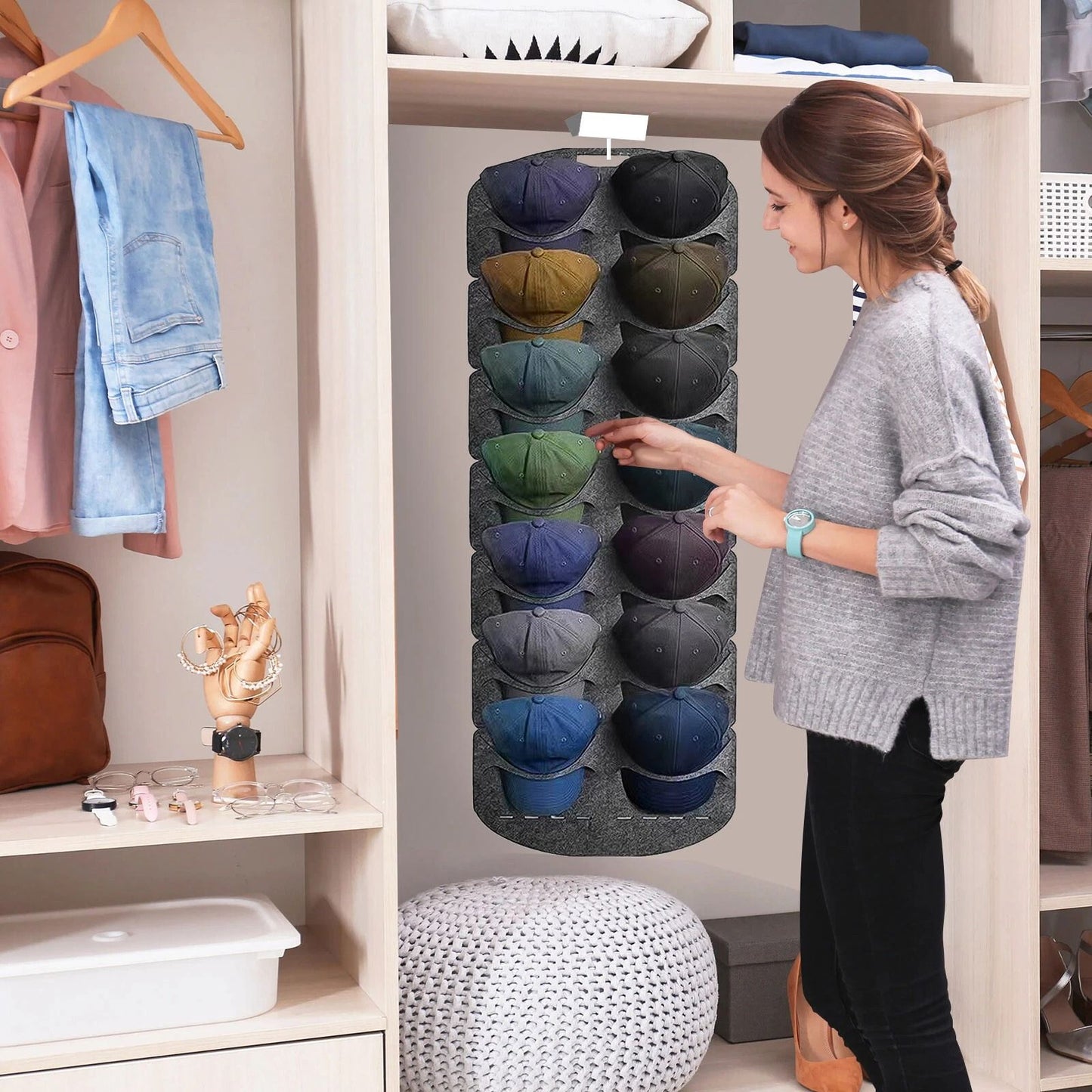 14Pocket Hat Rack Organizer  Baseball Cap Holder Storage Hanger For Door Wall Closet  SpaceSaving C 1