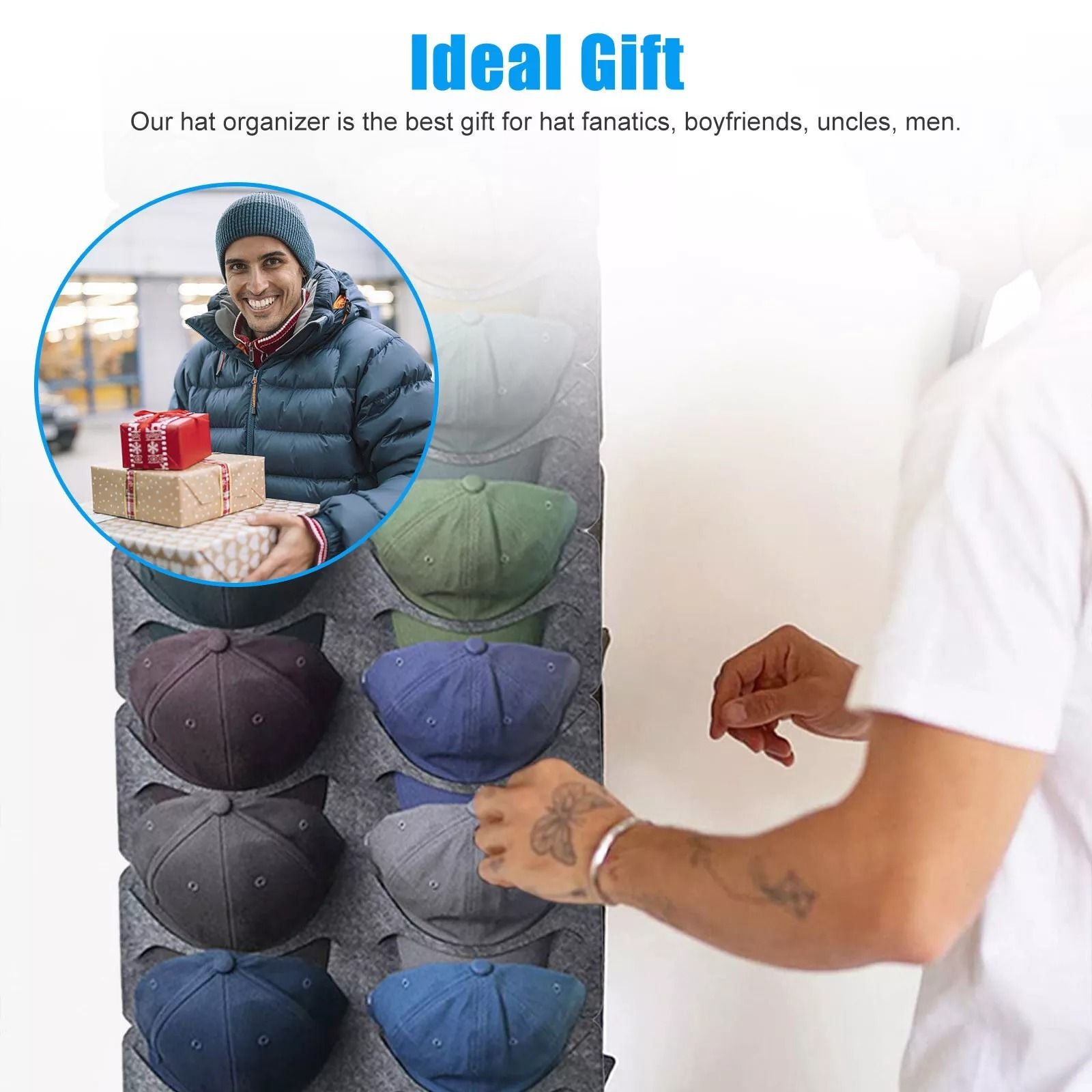 14Pocket Hat Rack Organizer  Baseball Cap Holder Storage Hanger For Door Wall Closet  SpaceSaving C 2