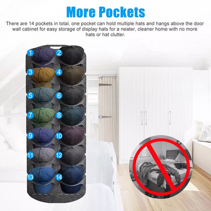 14Pocket Hat Rack Organizer  Baseball Cap Holder Storage Hanger For Door Wall Closet  SpaceSaving C 3