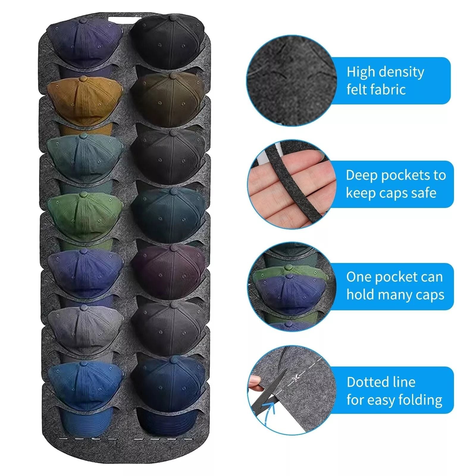 14Pocket Hat Rack Organizer  Baseball Cap Holder Storage Hanger For Door Wall Closet  SpaceSaving C 4