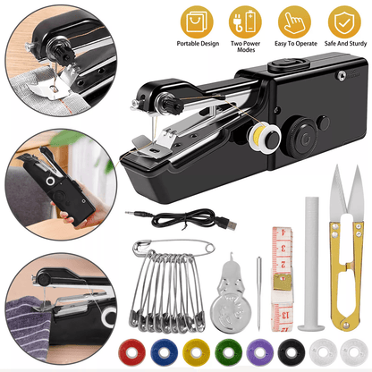 Mini Portable DIY Sewing Machine, Handheld Cordless Tailor Kit for Home & Travel