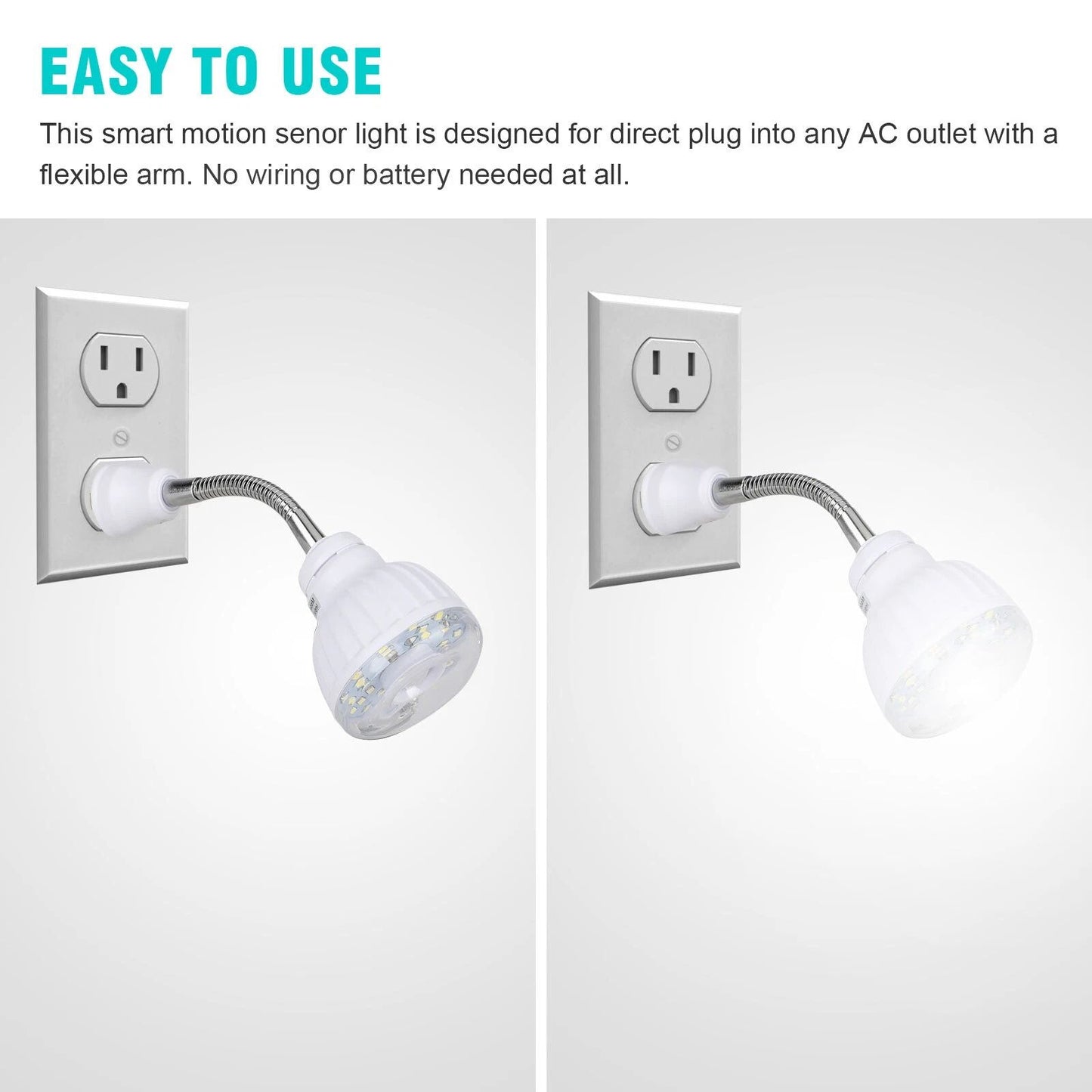 AutoOn Motion Sensor Night Light LED PlugIn Wall Lamp For Stairs Bedrooms  Hallways AC Outlet 3