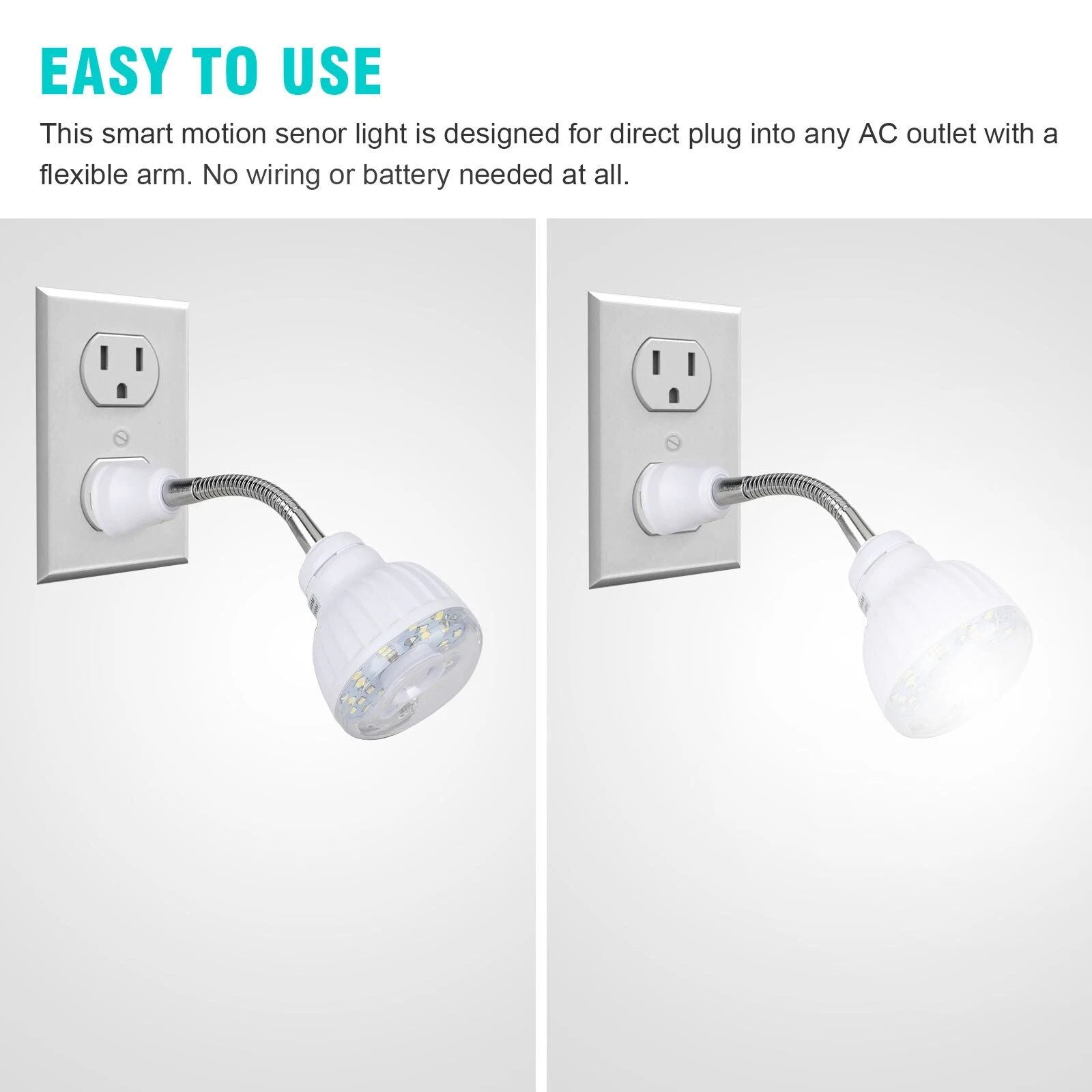 AutoOn Motion Sensor Night Light LED PlugIn Wall Lamp For Stairs Bedrooms  Hallways AC Outlet 3