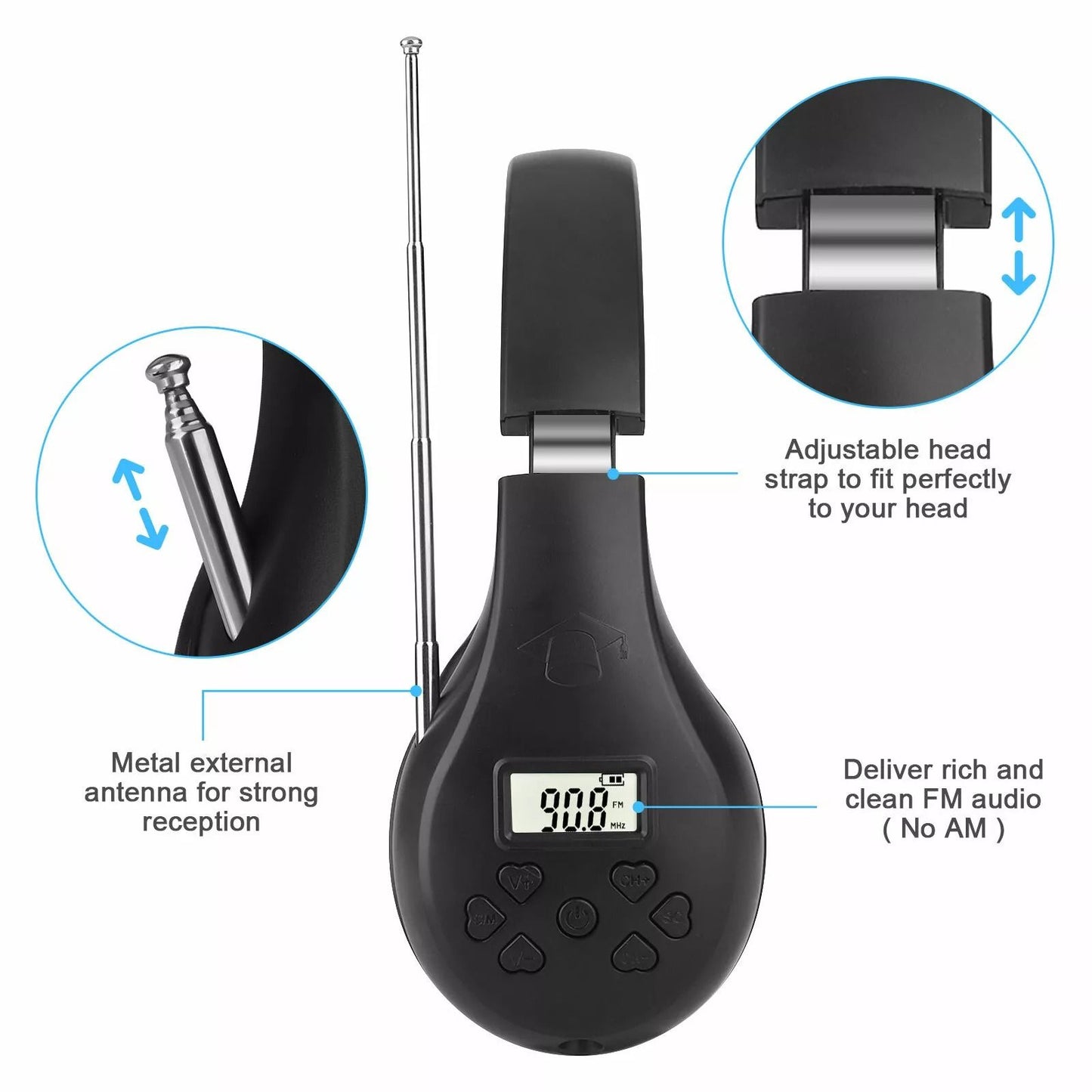 Foldable FM Radio Headphones Stereo Bass Sound With Noise Reduction  Clear Reception 6