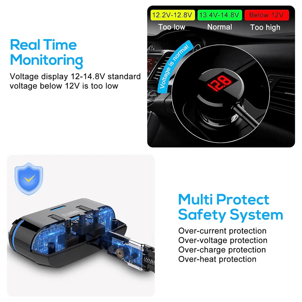 Multi Car Cigarette Lighter Socket Extension Splitter USB Charger DC 12V Adapter Power Outlet With  4
