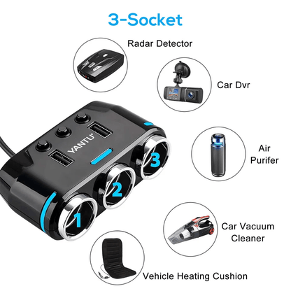 Multi Car Cigarette Lighter Socket Extension Splitter USB Charger DC 12V Adapter Power Outlet With  2