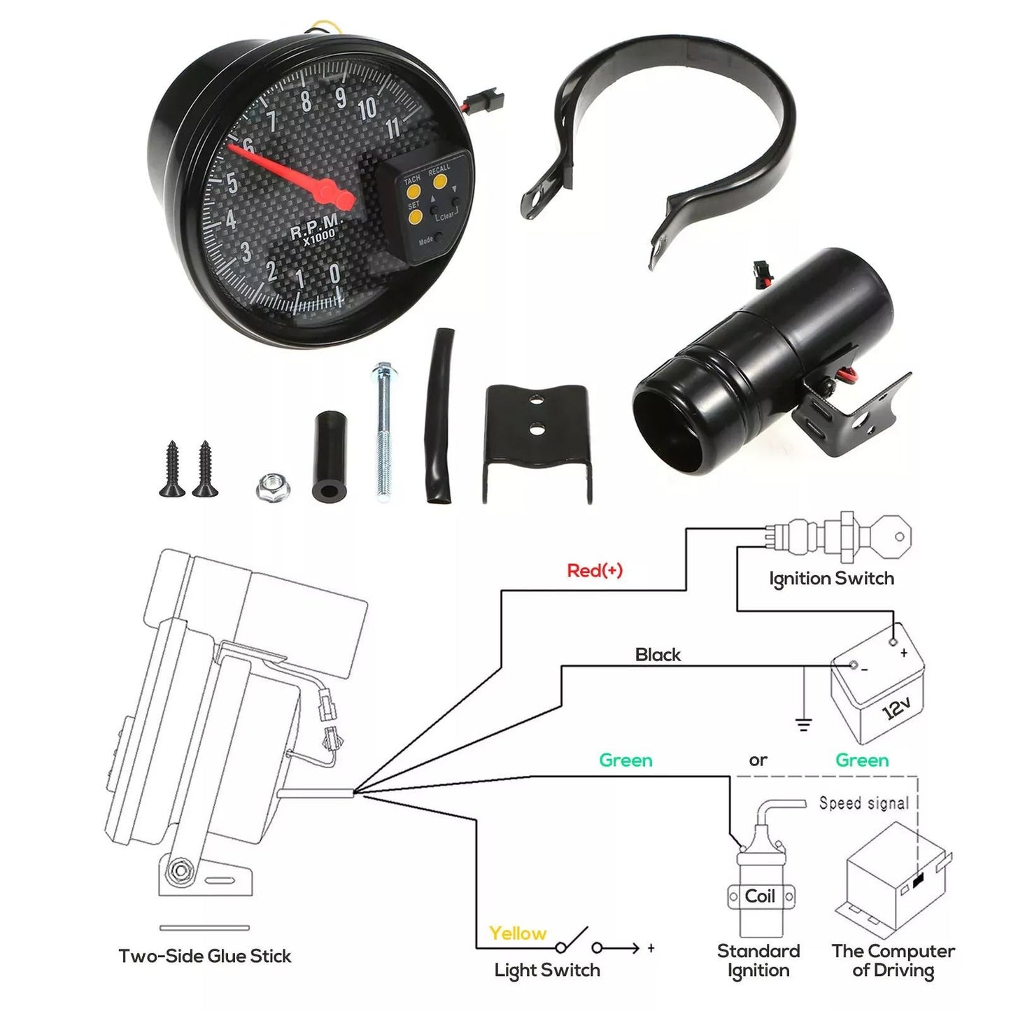 7Color Digital Tachometer 011000 RPM Gauge With Bright Shift Light For Cars  Motorcycles 6