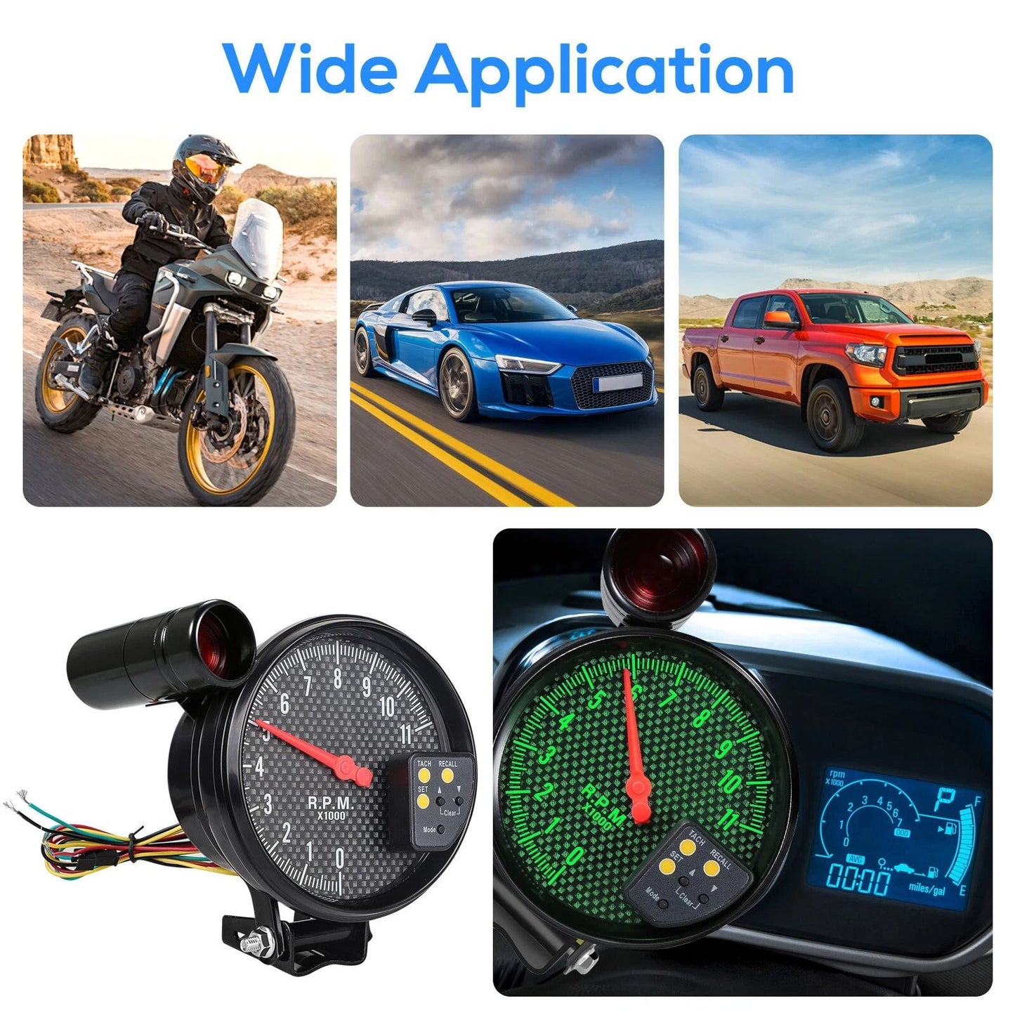 7Color Digital Tachometer 011000 RPM Gauge With Bright Shift Light For Cars  Motorcycles 4