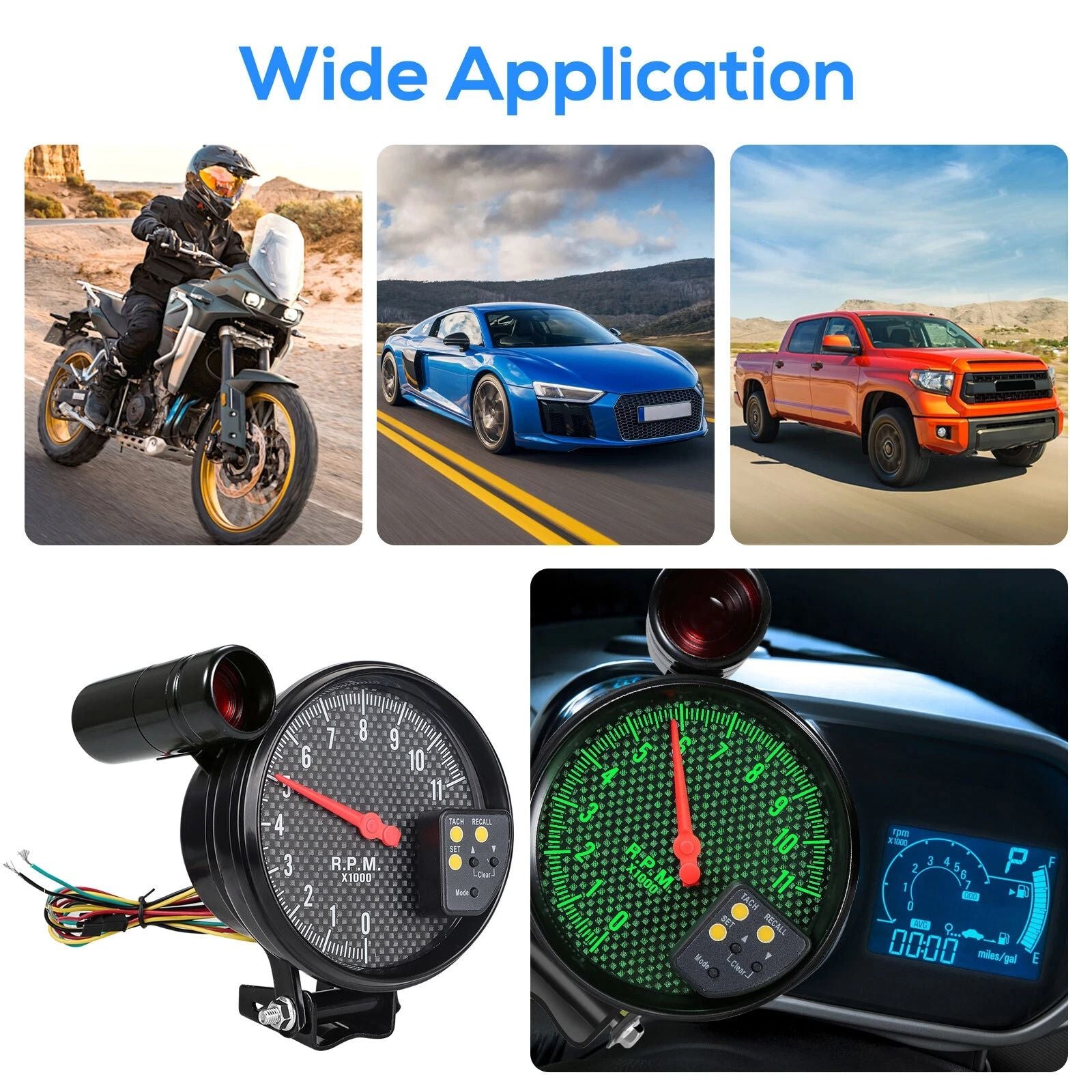 7Color Digital Tachometer 011000 RPM Gauge With Bright Shift Light For Cars  Motorcycles 4