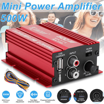 HiFi Car Home Stereo Amplifier, Powerful Bass Audio Power Amp for Vehicles & Home Use