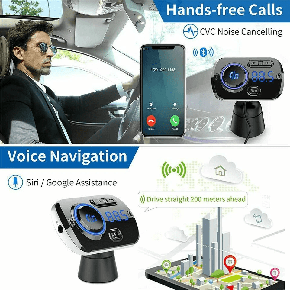 Handsfree Bluetooth FM Transmitter Wireless Radio Adapter Car Kit MP3 Player USB Charger With Clear