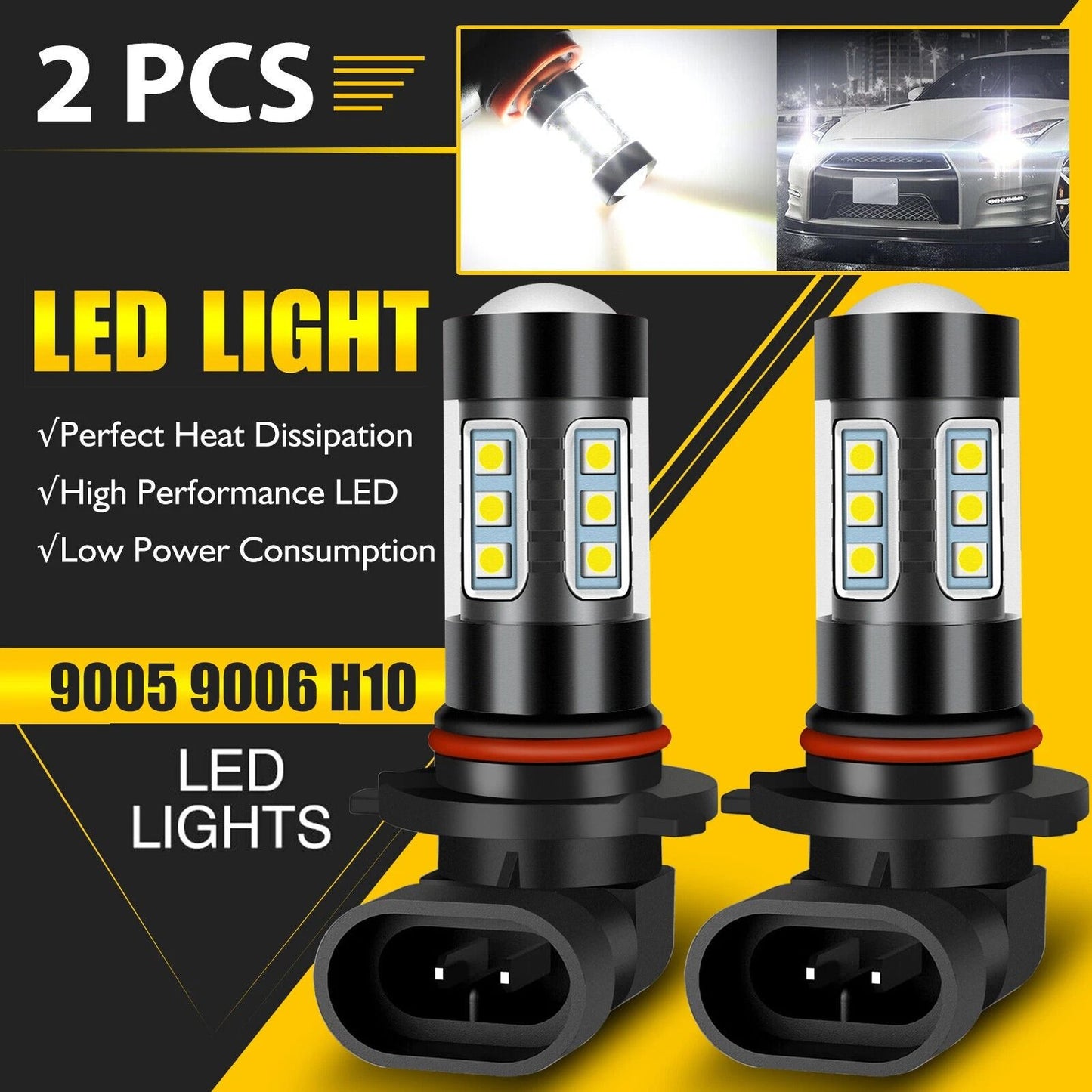 Super White LED Fog Light Bulbs H10 9145 9005 Compatible 6000K Driving Lamp  DRL Kit 2Pack 1