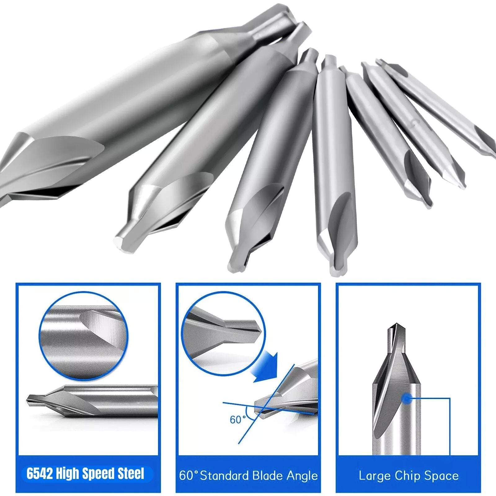 7PCS Center Drill Countersink Pilot Bits Set  60Degree Angle HSS Metalworking Tools For Steel Alumi 3