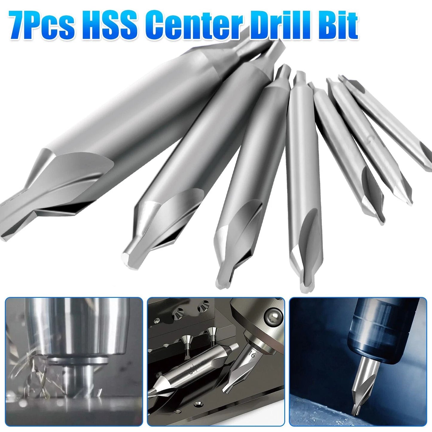 7PCS Center Drill Countersink Pilot Bits Set – 60-Degree Angle HSS Metalworking Tools for Steel, Aluminum & Brass