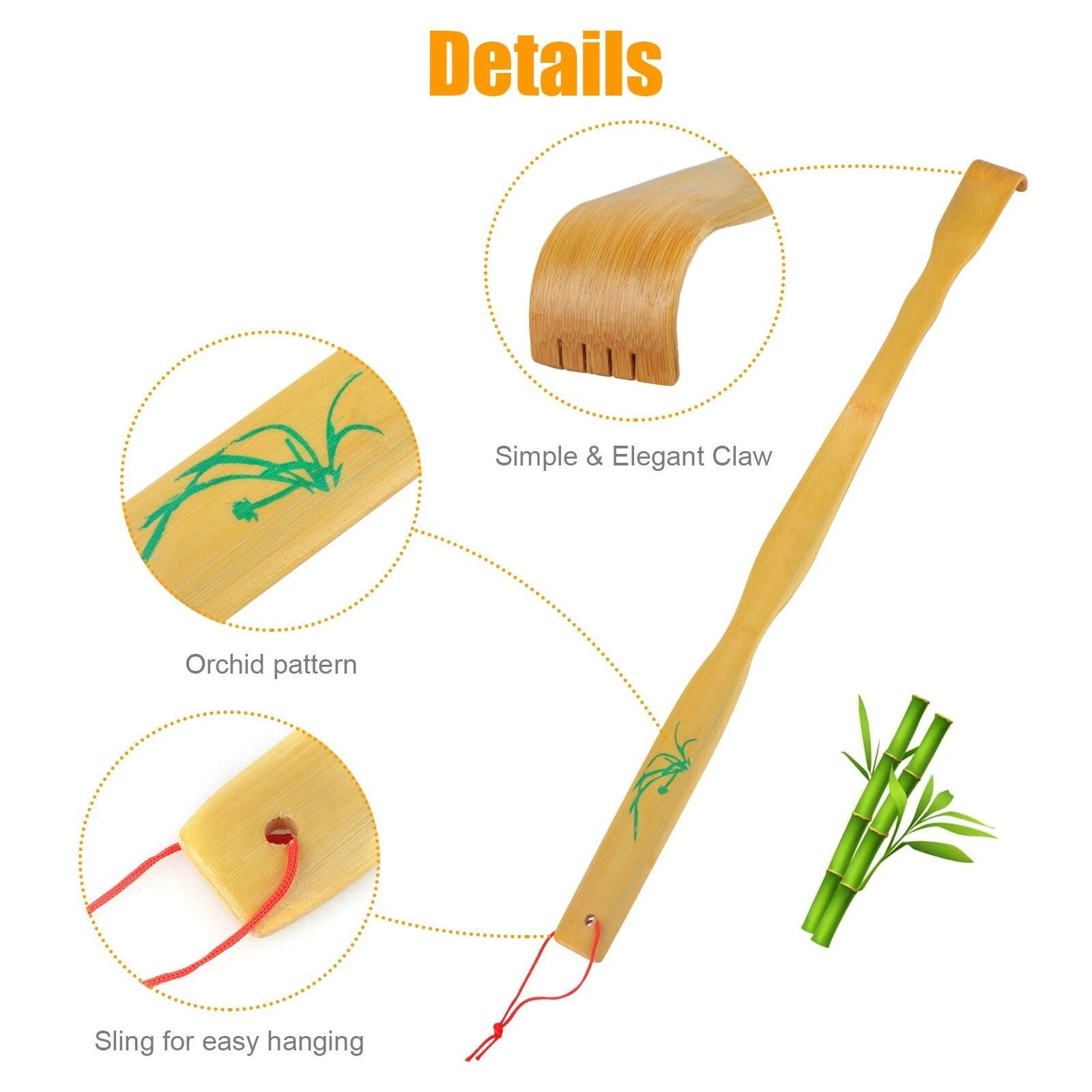 3 PCS Natural Bamboo Back Scratcher  Long Reach Itch Relief Tool Portable  Handcrafted Gift For Men 4