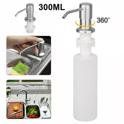 300ml Stainless Steel Kitchen Sink Soap Dispenser, Polish Finish Hand Liquid Pump Bottle