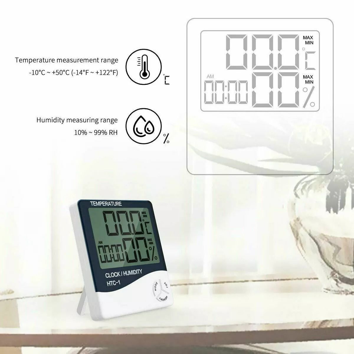 Digital Thermometer Indoor Outdoor With Humidity Meter LCD Display Hygrometer Alarm Clock Calendar  5