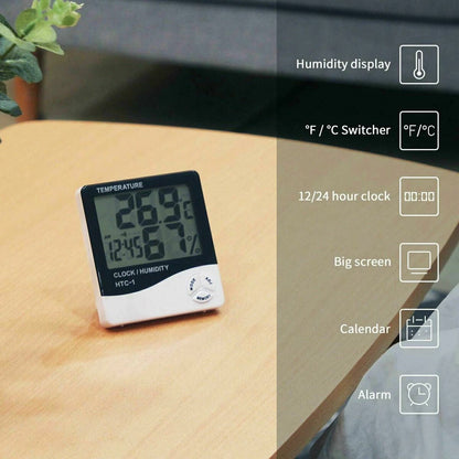 Digital Thermometer Indoor Outdoor With Humidity Meter LCD Display Hygrometer Alarm Clock Calendar  1