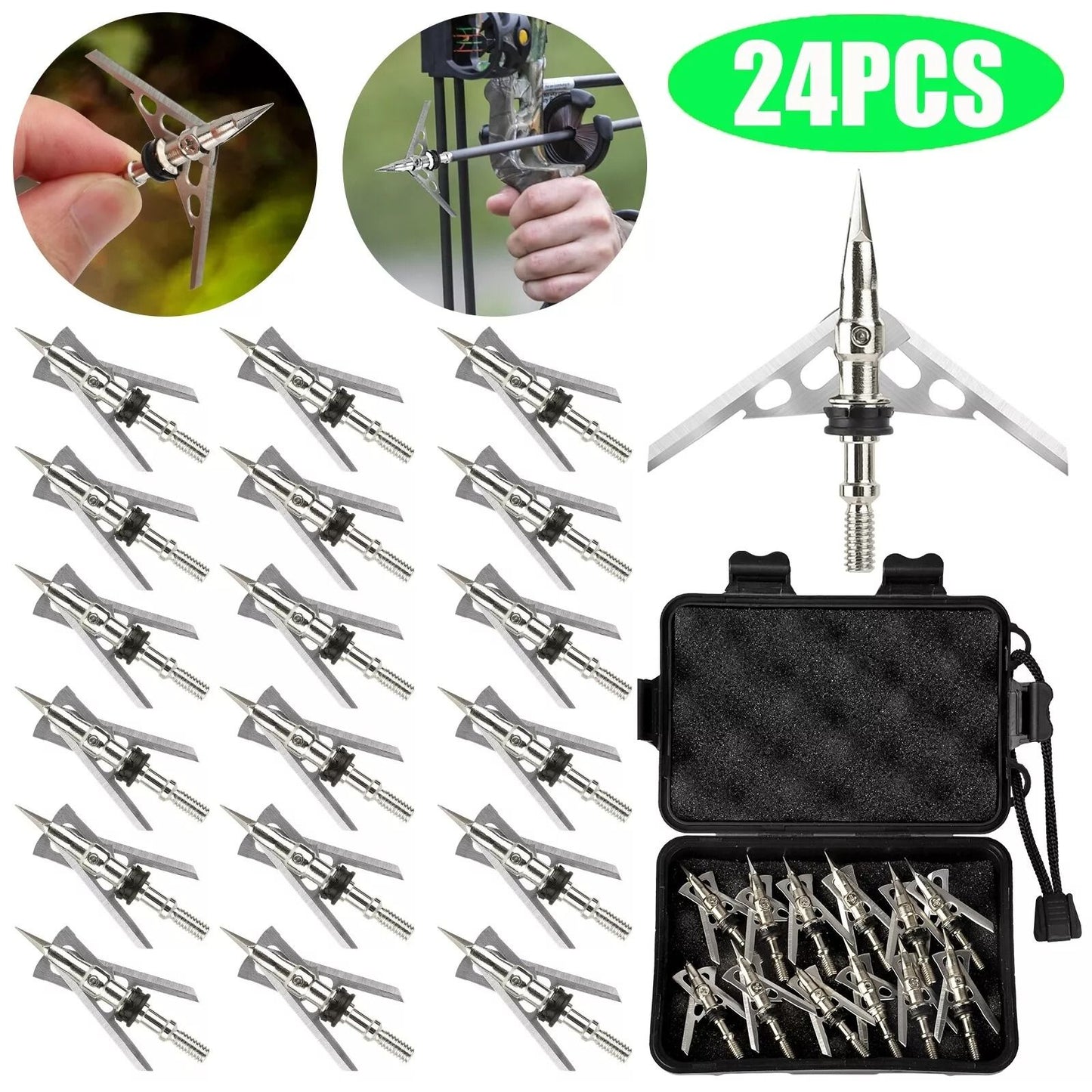 24Pcs 100 Grain Hunting Broadheads 2 Expandable Arrowhead Blades For Archery  Bowhunting 4